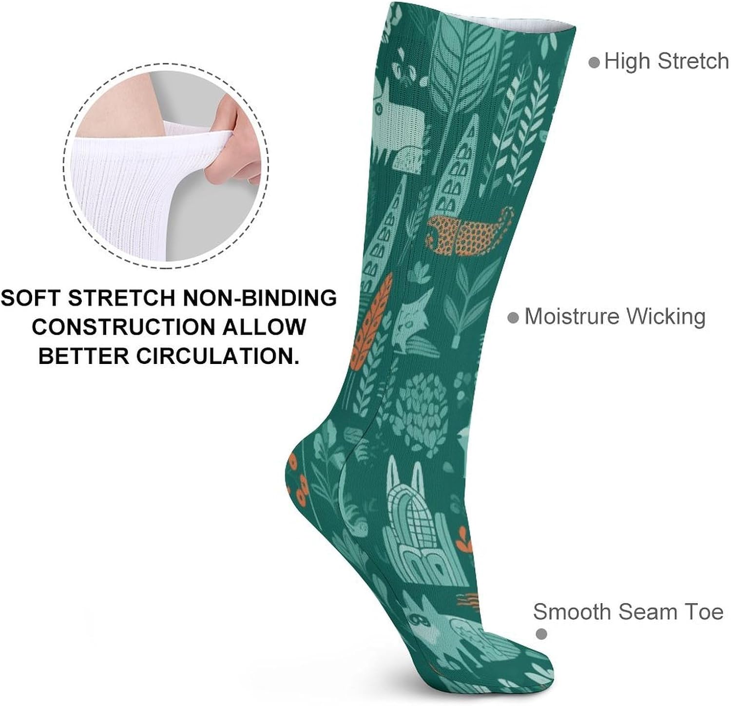 Green Animals Stocking - Cute Casual Long Athletic,Crew Sock for Men Women,Running Socks Soft Breathable for Gift