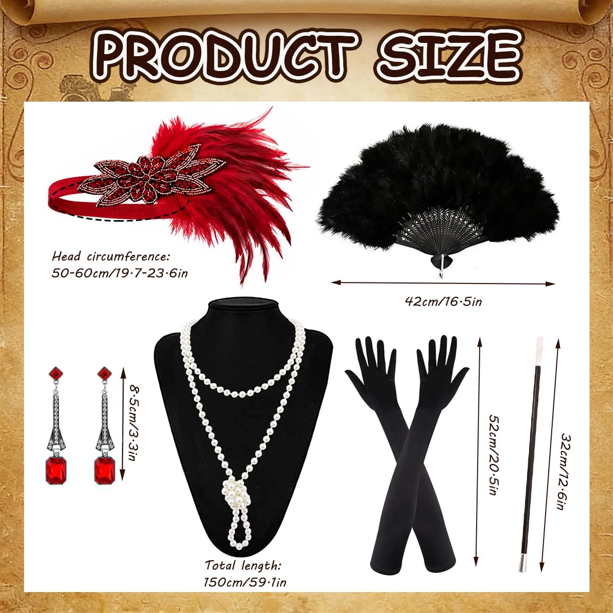 1920s Flapper Accessories Set for Women Great Gatsby Costume Accessories, Red - Image 2