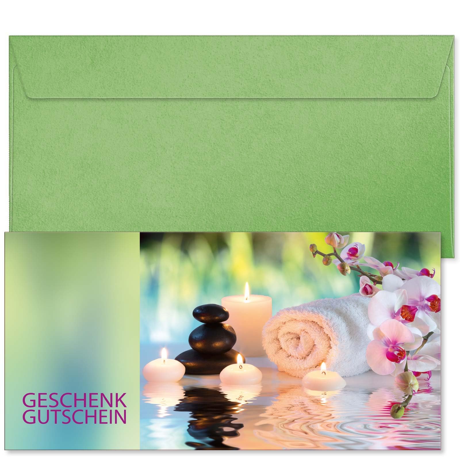 GESCHENKGUTSCHEINcom - 100 Geschenkgutscheine mit Umschlag - Formulare mit Motiv für Kosmetiksalon Massageinstitute Heilpraktiker KS9233-1-100-V1