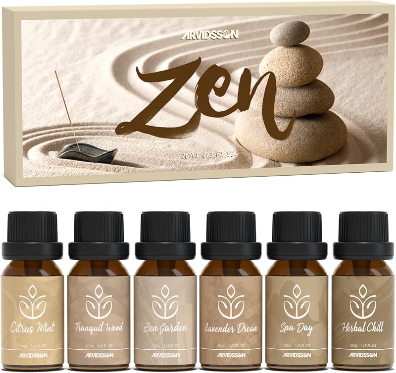 ARVIDSSON Juego de aceites esenciales Zen, aceite esencial Nautal Tranquil para difusores para el hogar, jardín zen, sueño de lavanda, spa sereno, menta cítrica, madera tranquila, frío de hierbas, regalo para mujeres