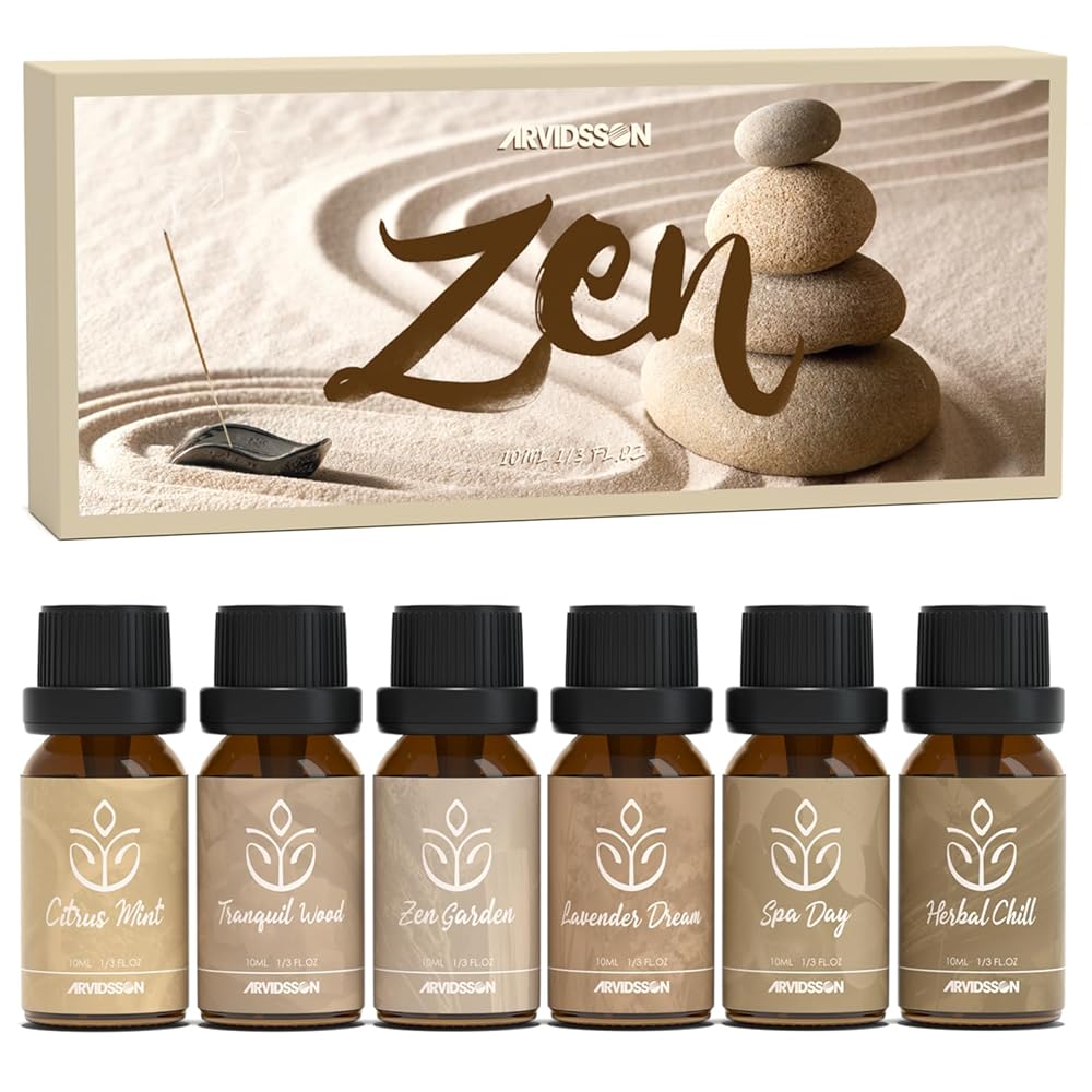 ARVIDSSON Zen Essential Oils Set, Nautal Tranquil Essential Oil for Diffusers for Home - Zen Garden, Lavender Dream, Serene Spa, Citrus Mint, Tranquil Wood, Herbal Chill, Gift for Women