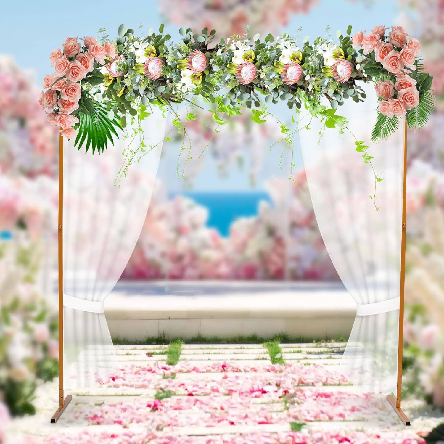Wedding Arches for Ceremony, Easy Assembly 6.6 x 6.6 Feet Square Garden Arch Metal for Weddings Party Event Decoration(Gold)