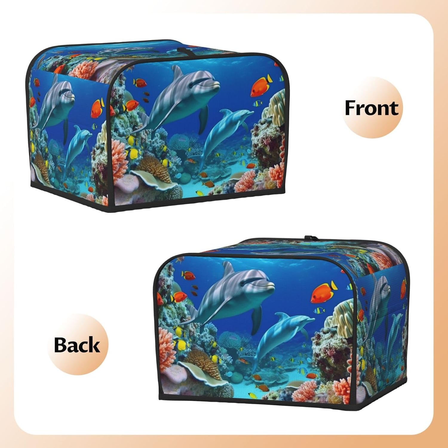 Seabed Coral Fish Dolphins Toaster Cover 4 slice Kitchen Small Appliance Covers with Pockets Toaster Dust Cover with Top Handle Oven Cover Washable Universal Bread Maker Cover for Kitchen