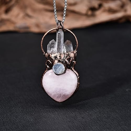 Miniatura 2 de Collar con colgante de cristal rosa, collar de piedras curativas de cobre, collar con colgante de piedras preciosas naturales, regalo para mujer