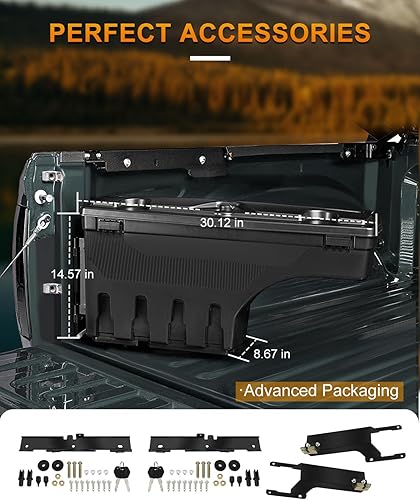 Miniatura 5 de ROADFAR Caja de almacenamiento de repuesto para caja de camioneta para Ford F-150 2015-2022, tapa con cerradura con llave, impermeable, color negro