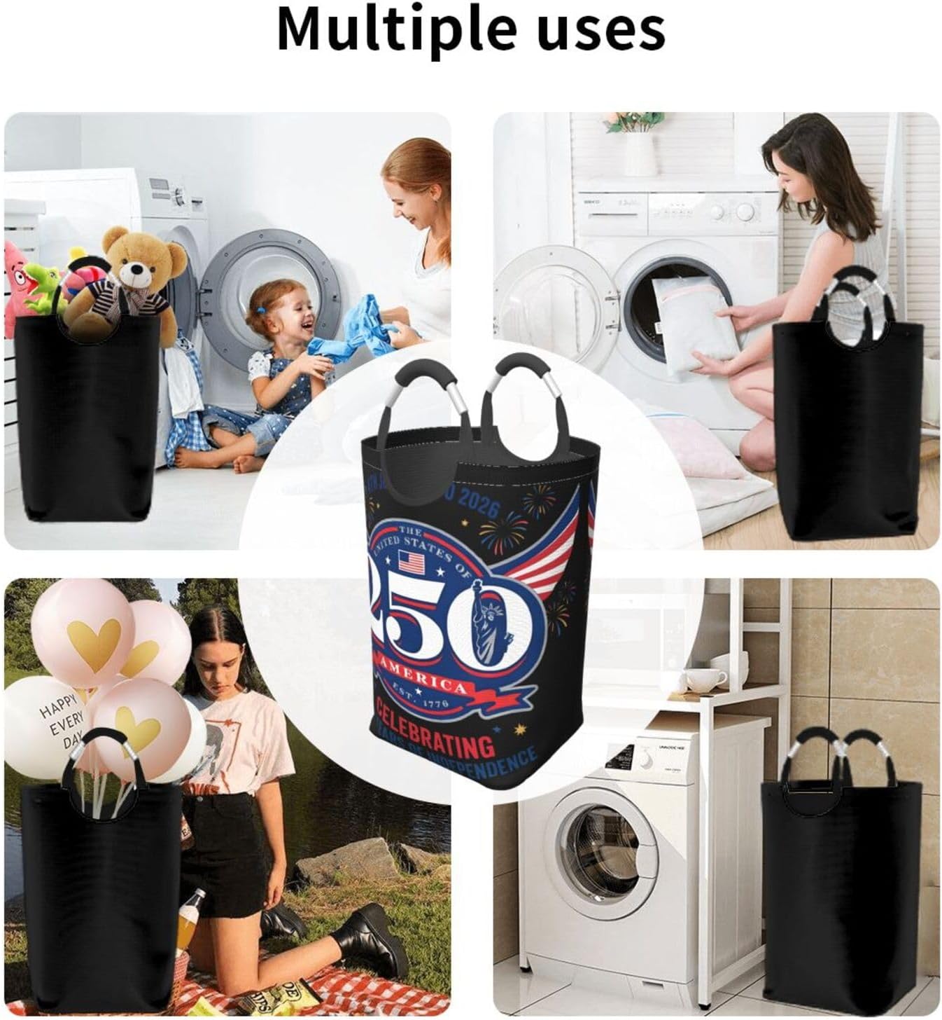 1776-2026 Freedom Foldable Dirty Laundry Bag, Waterproof Oxford Fabric With Pe Board Base, 50l Capacity For Home & Travel