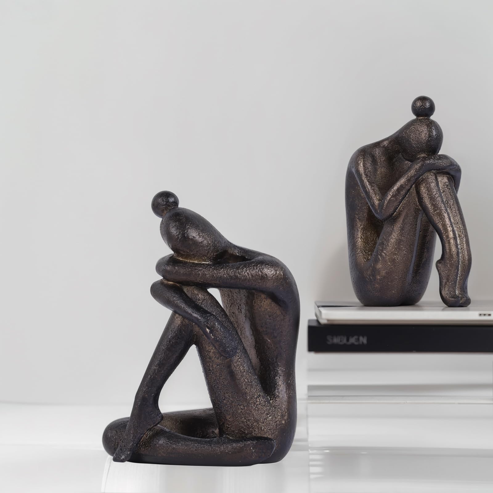 Thinker - Set di 2 fermalibri decorativi per ragazze, moderni, in resina, antiscivolo, per ufficio, soggiorno, studio, libreria creativa, ornamenti da scrivania