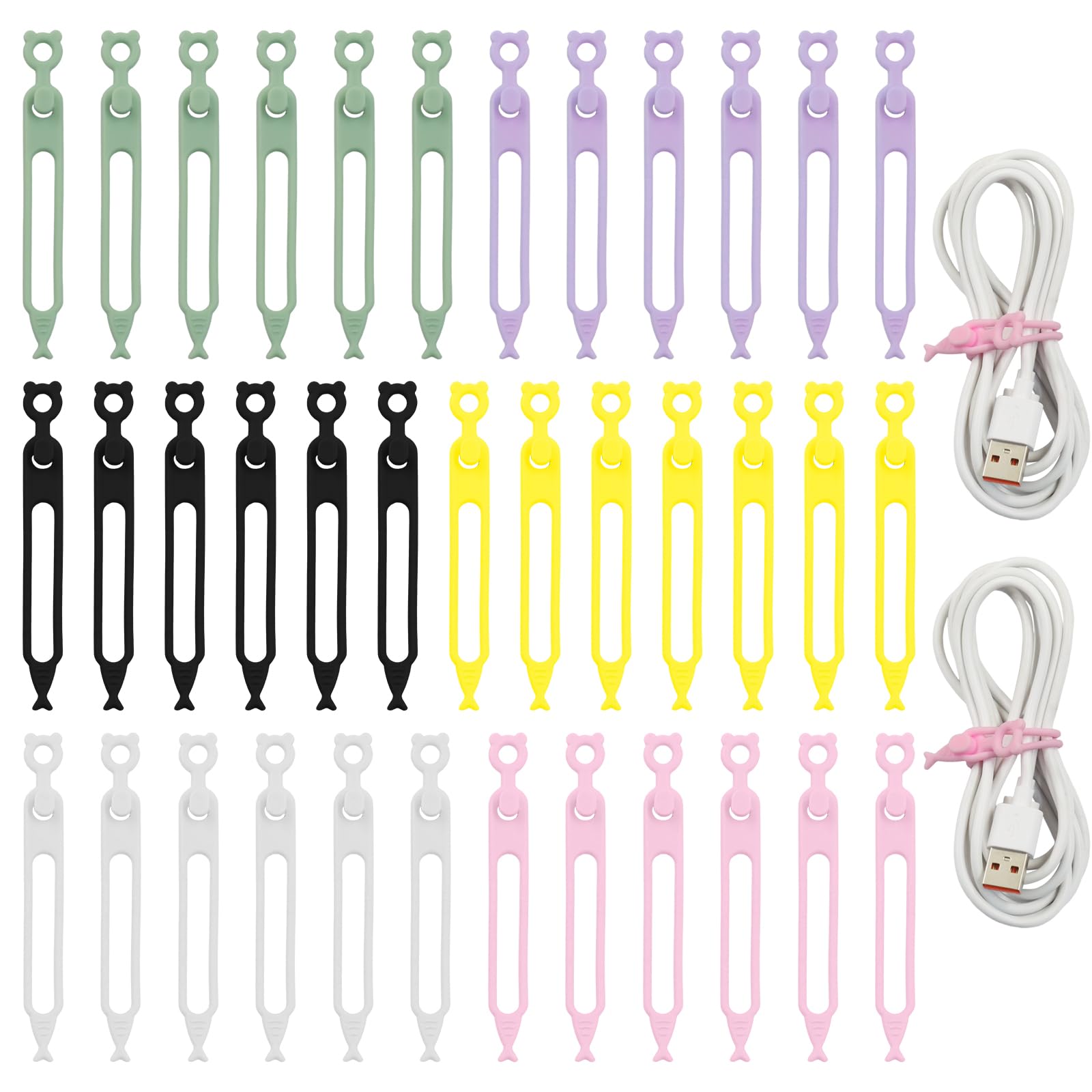 Luomorgo 12 Pcs Cable Ties Reusable - Flexible Cord Organizer for Home Office Travel Electronic Cables 6 Colors