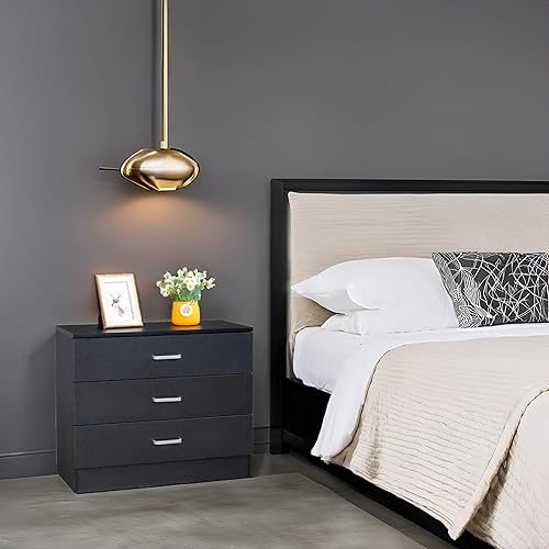 Miniatura 5 de Karl home Cómoda de 3 cajones, cómoda de almacenamiento moderna, mesita de noche de madera para dormitorio, sala de estar (negro)
