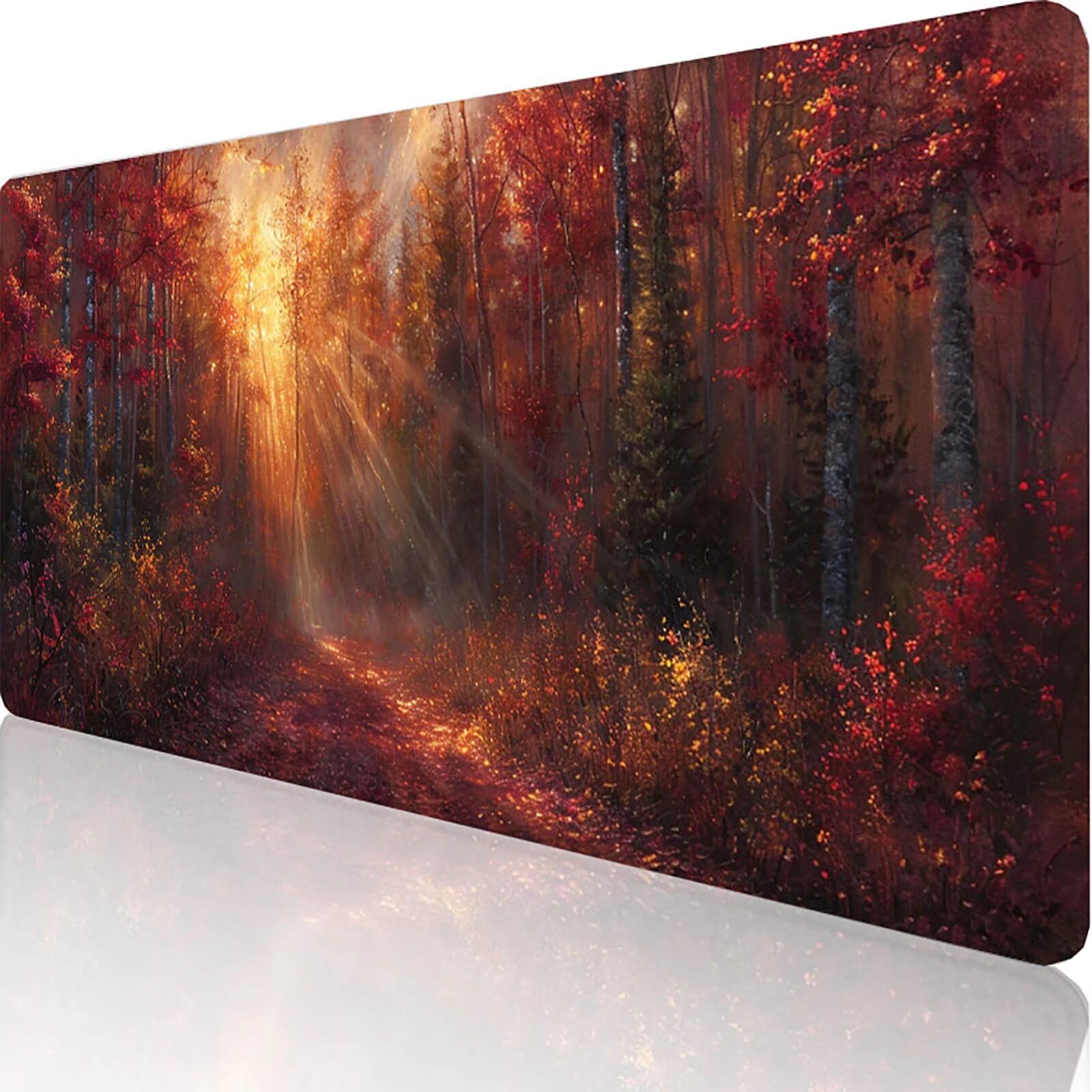 Żółta podkładka pod mysz z drzewem XXL 1400 x 600 x 3 mm podkładka pod mysz do gier akcesoria biurowe, zmywalna, antypoślizgowa guma, wysoka precyzja i prędkość, pod biurko ręczne dla gracza 1-7-Y