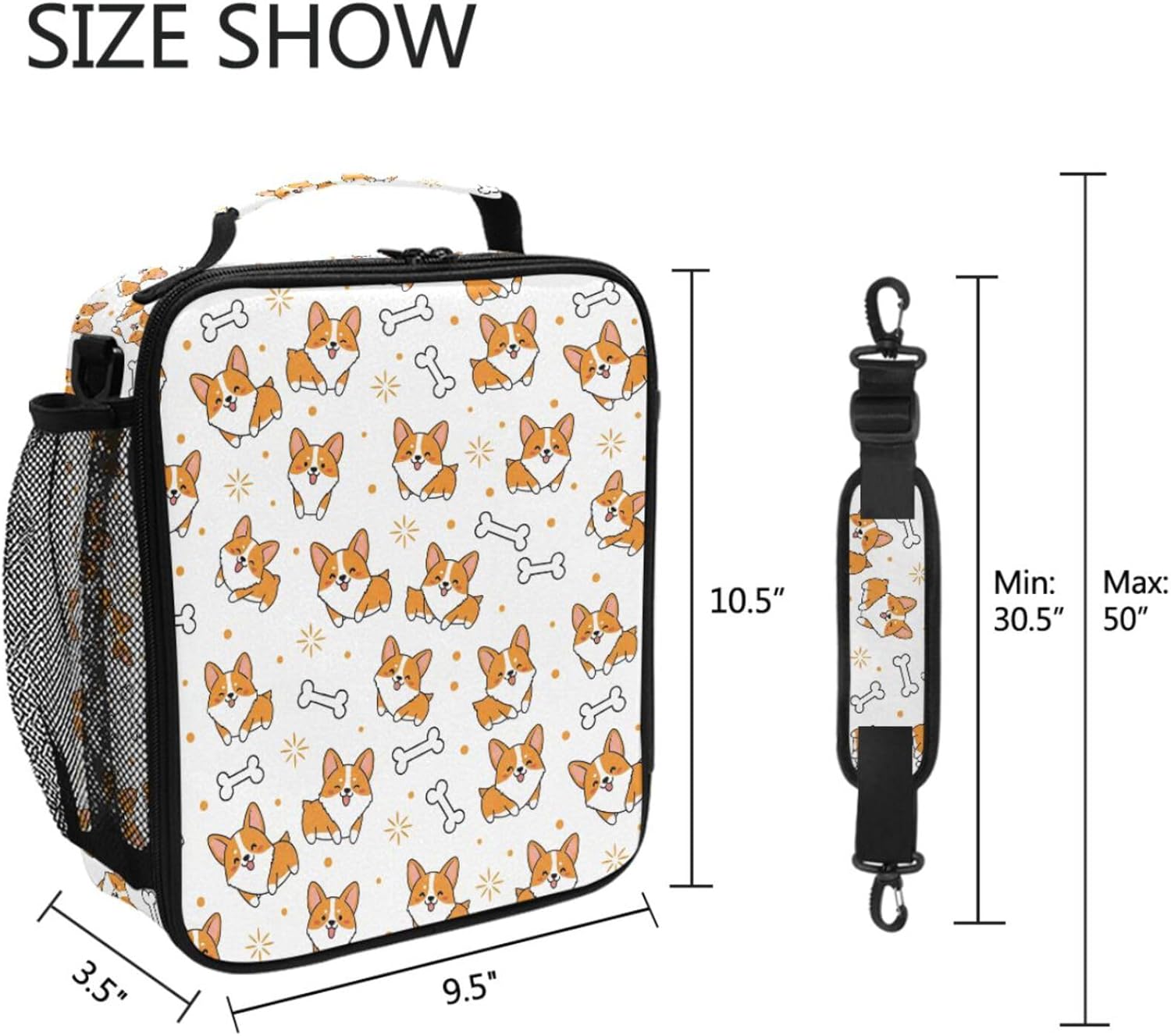 Pfrewn Corgi Dog Lunch Box Yellow Puppies Insulated Lunch Bag Cute Star Dogs Bone Reusable Cooler Meal Prep Bags Lunch Tote with Shoulder Strap for Office Adults School Kids Girls Boys Teens