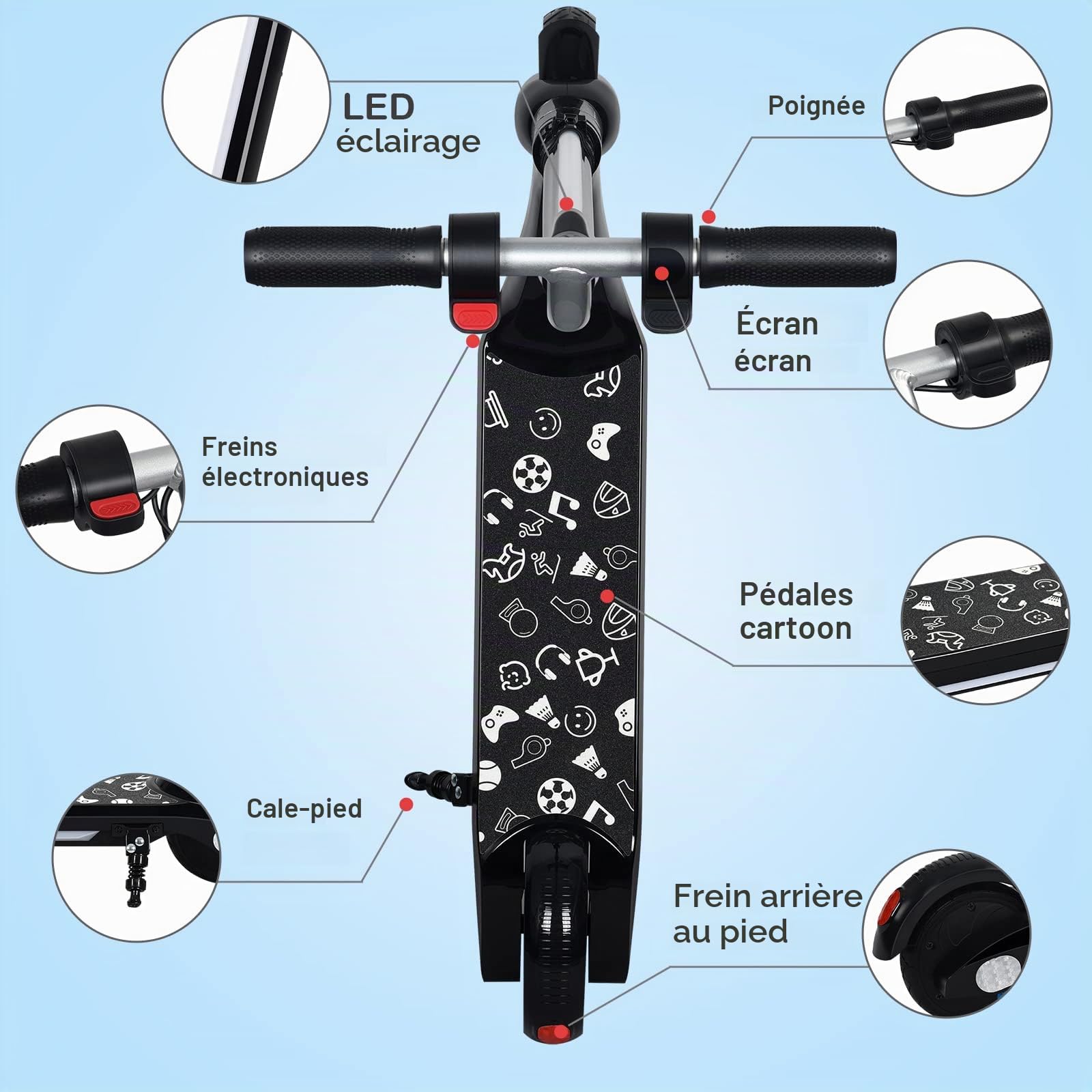 Trottinette Électrique Enfants 6-12 Ans, Réglable en Hauteur et en Vitesse, avec Écran LED et Lumière LED, Idéale comme Cadeau Trottinette électrique pour Les Enfants et Les Adolescents
