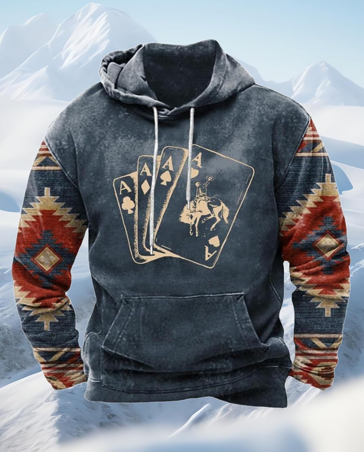 Western Hoodie for Men Aztec Cowboy Printed Drawstring Pullover Hooded Sweatshirt Mens Comfy Fleece Sweatshirt - Image 4