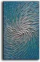 YaSheng Art 24x36 Inch Hand-Painted 3D Textured Abstract Blue Silver Oil Painting Framed Wall Art for Living Room Bedroom Office