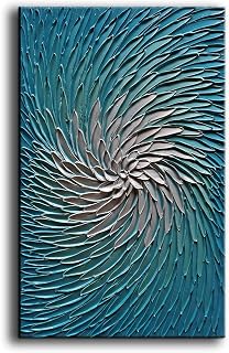 YaSheng Art 24x36 Inch Hand-Painted 3D Textured Abstract Blue Silver Oil Painting Framed Wall Art for Living Room Bedroom Office