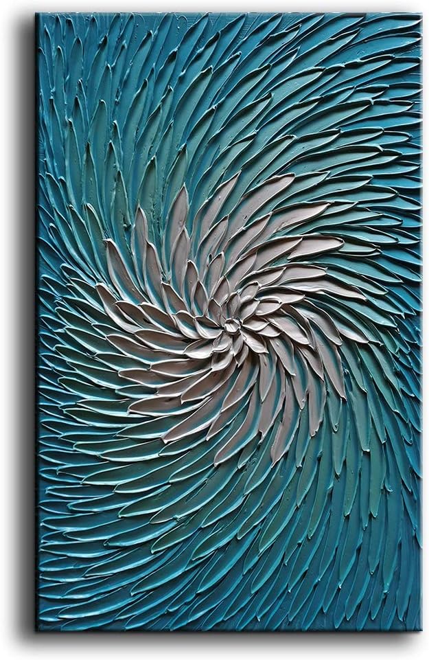 YaSheng Art - Contemporary Art Oil Painting on Canvas 3D Metallic Blue and Silver Texture Abstract Art Pictures Canvas Wall Art Paintings Modern Home Decor Abstract Paintings Ready to hang24x36inch