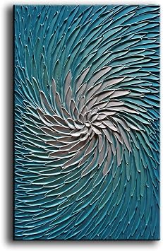 YaSheng Art - 24x36inch Wall Art 3D Vertical Wall Art ,100% hand painted Modern Abstract Wall Art ,Oil Painting Blue and Silver Canvas Wall Art Artwork ,Wall Art for Living Room, Bedroom Wall Decor,Office Wall Decor Home ,Framed Wall Art