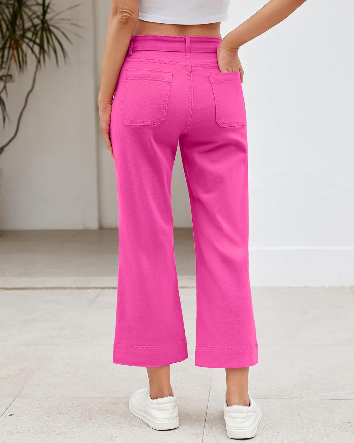 LookbookStore Wide Leg Cropped Jeans for Women High Waisted Stretchy Denim Jean Pants Baggy Flare Trouser Jeans Pockets - Image 3