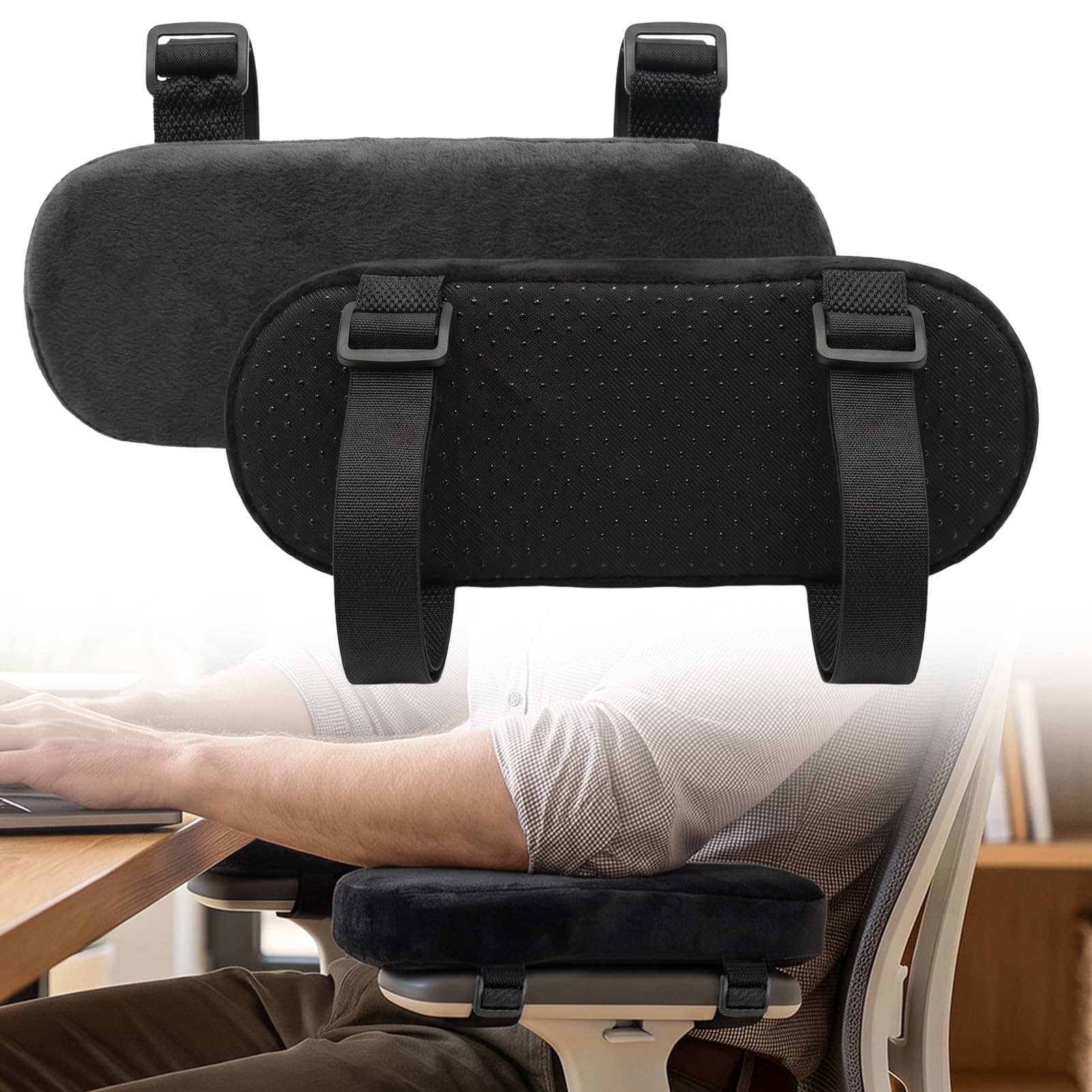Office Chair Arm Pads, Extra Thick Chair Arm Covers with Anti-Slip Base