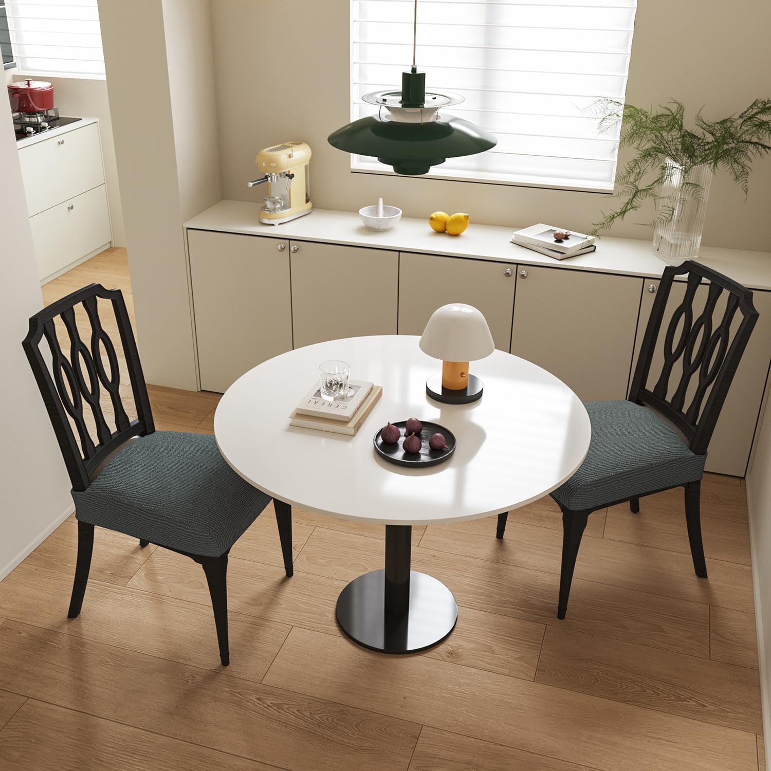 Elastic Dining Chair Seat Covers (Dark Gray, Set of 2), Durable Linen-Blend Slipcovers with Textured Feel, Waterproof & Breathable Stretch Protectors for Kitchen or Dining Chairs