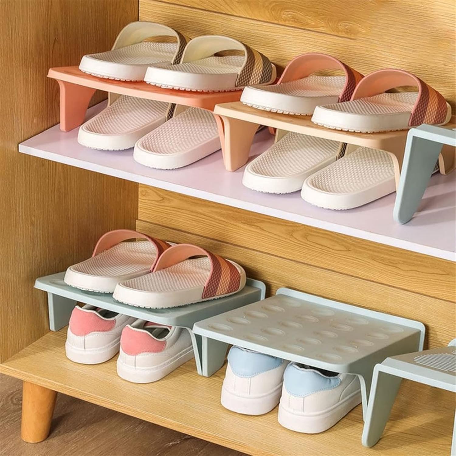 Shoe Slots, Shoe Holder Practical Wear Resistant Convenient Non-slip Storage Rack(Pink)