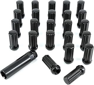 M14x1.5 Black Spline Lug Nuts 2.0" Tall 24pcs + Tool, 14x1.5mm Lug Nuts Compatible with Chevy Silverado 1500 Suburban Tahoe GMC Sierra Yukon Cadillac Most 6 Lug 4 Lug Wheels