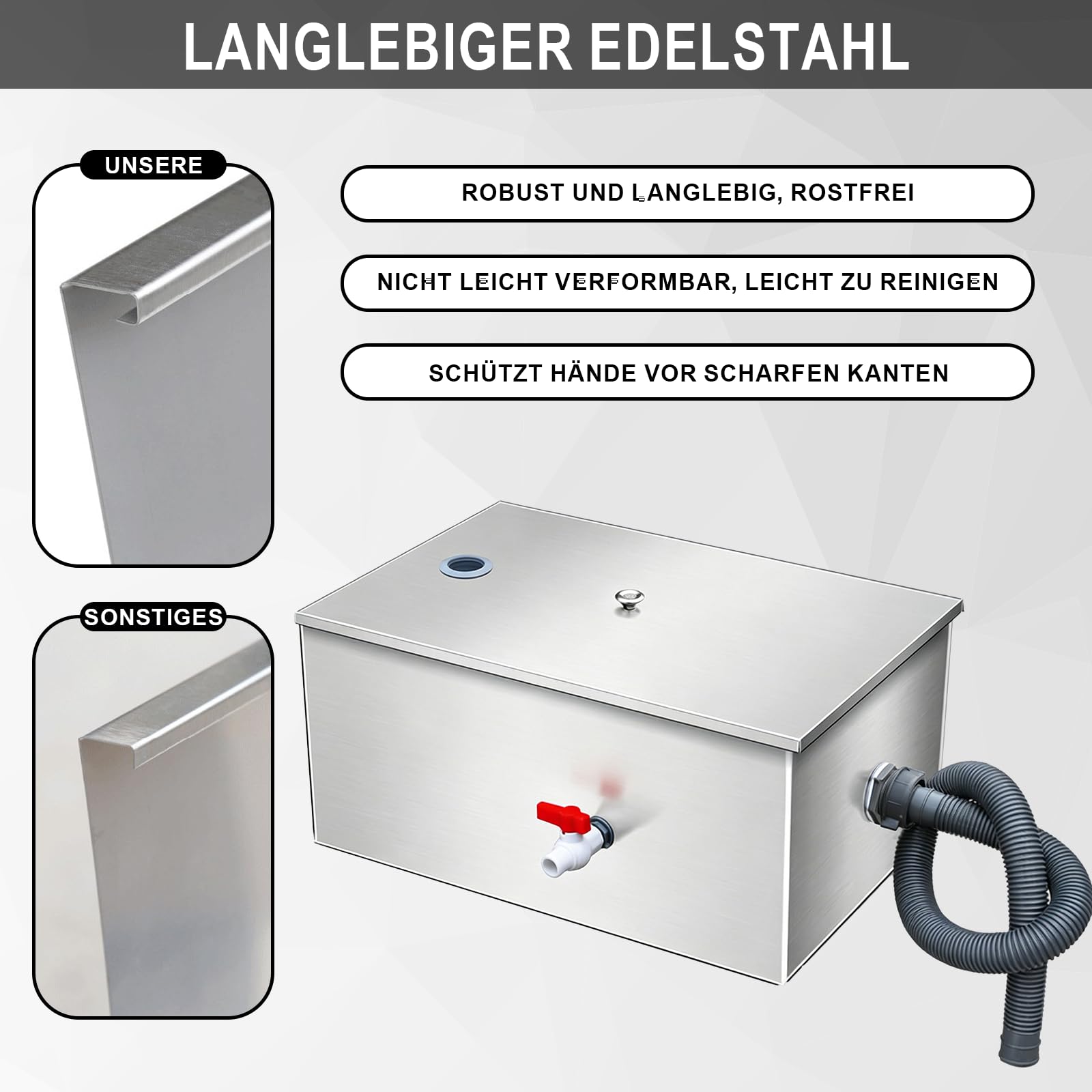 36L Fettabscheider, 40 x 30 x 30 cm Edelstahl Öl-Wasser-Abscheider, mit Einzelbohrung Verstärkter Vier-Stufen-Filter Fettabscheider Ölabscheider Fettabschöpfer für Küche Restaurant Spüle