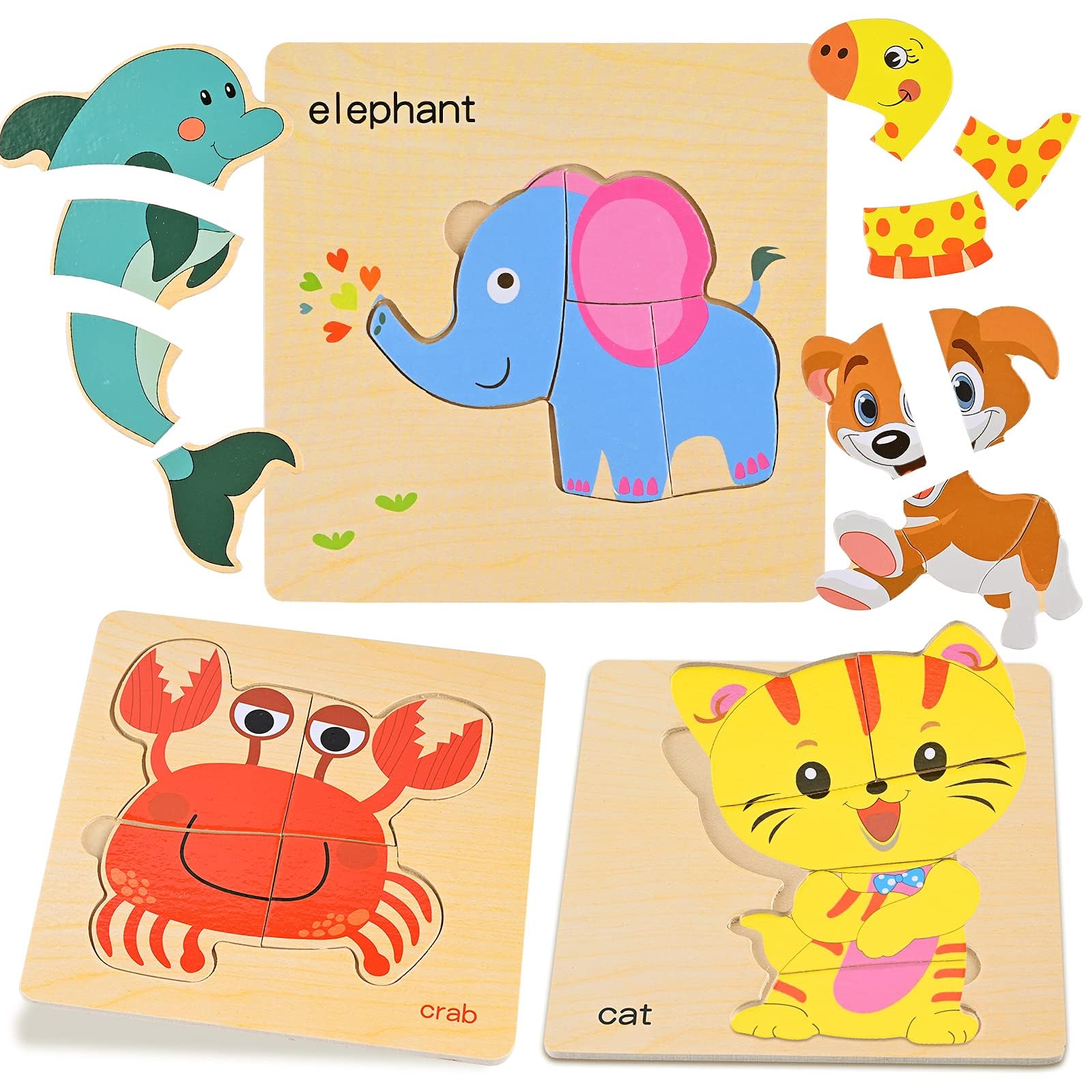 GOLDGE 16 Pezzi Giocattoli Bambini Animali da Puzzle di Legno, Giochi Bambina 1 Anno 2 3 4 Anni Educativo Pattern Blocchi Regalo per Ragazzo Ragazza
