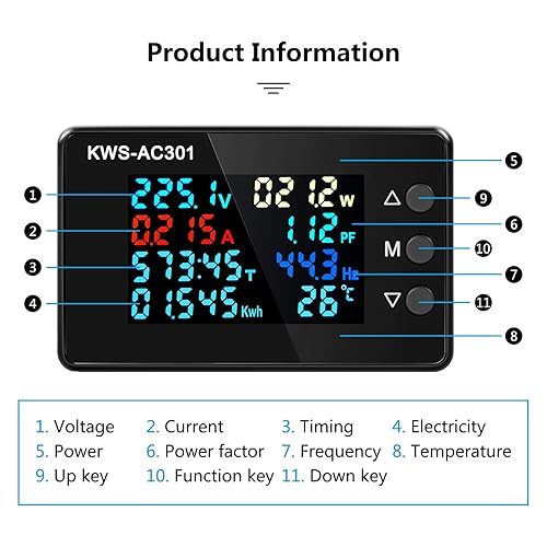 Miniatura 10 de Voltímetro de CA Amperímetro AC 50-300V 0-100A Multímetro de CA digital 110V 220V LCD Pantalla HD Voltímetro de corriente con transformador de