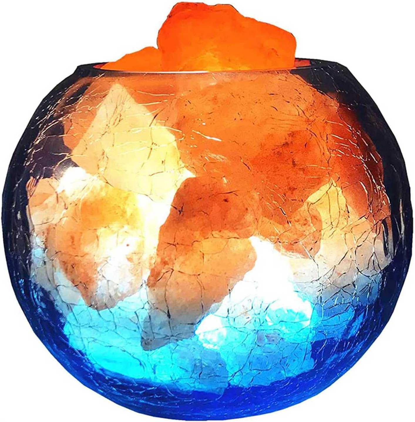 Modern Table lamp Rock Crystal Himalayan Salt Lamp, Unique Ice Cracked Glass Rock Salt Lamp, Dimmer Switch, Best Gift for Relieve Pressure Meditation