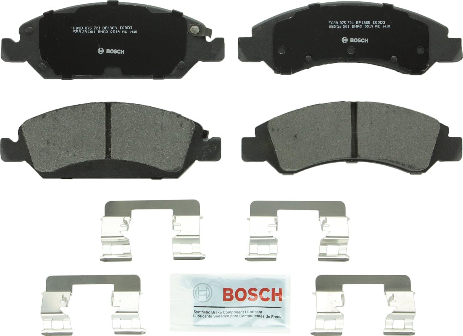 Bosch BP1363 QuietCast Premium Semi-Metallic Disc Brake Pad Set For Select Cadillac Escalade; Chevrolet Avalanche, Express, Silverado, Suburban, Tahoe; GMC Savana, Sierra, Yukon, Yukon XL; Front