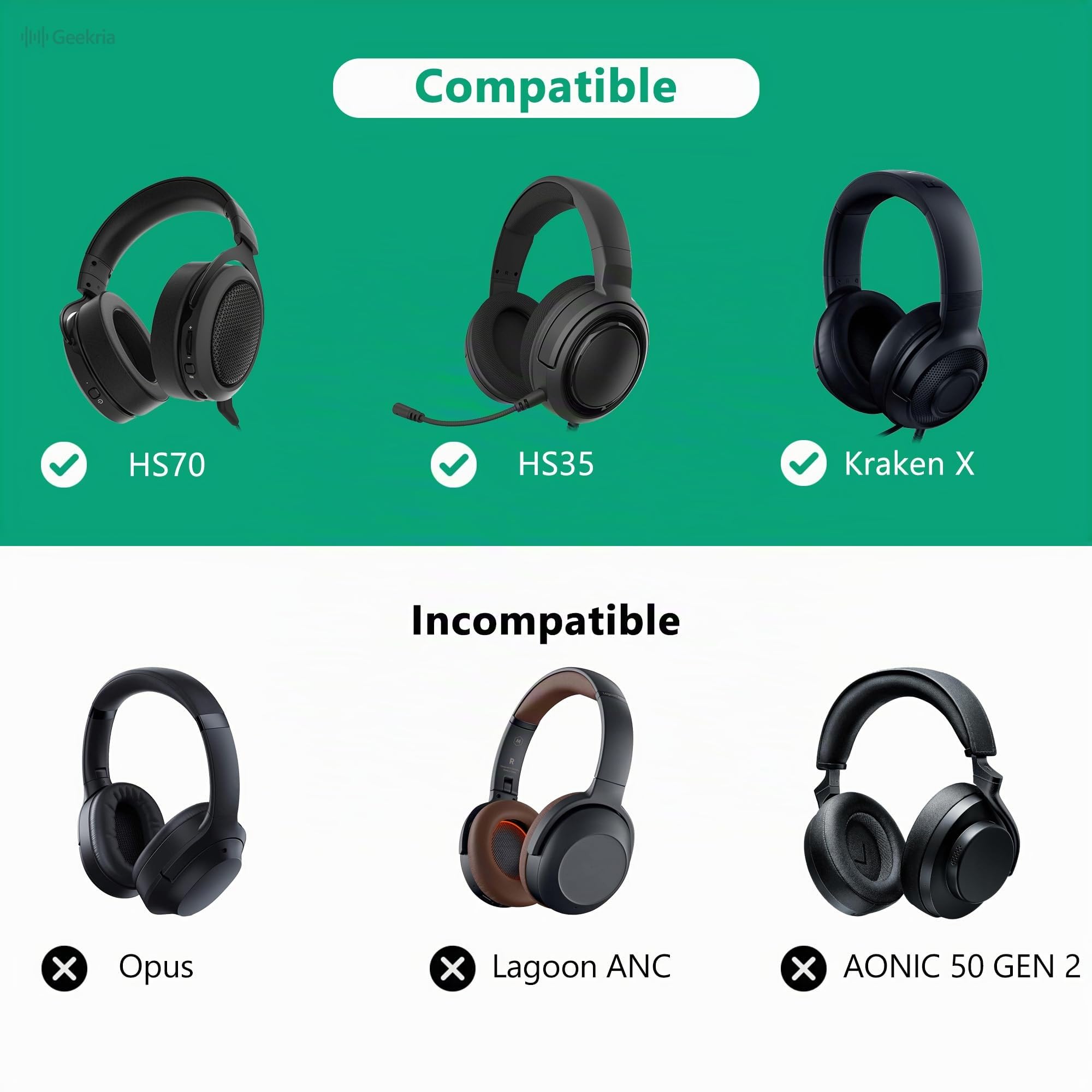 Geekria Shield Housse pour Casque de Jeu (Over-Ear) Grande Taille, étui de Voyage Rigide de Remplacement avec Rangement des câbles, Compatible avec Razer Kraken X, Corsair HS70, HS35
