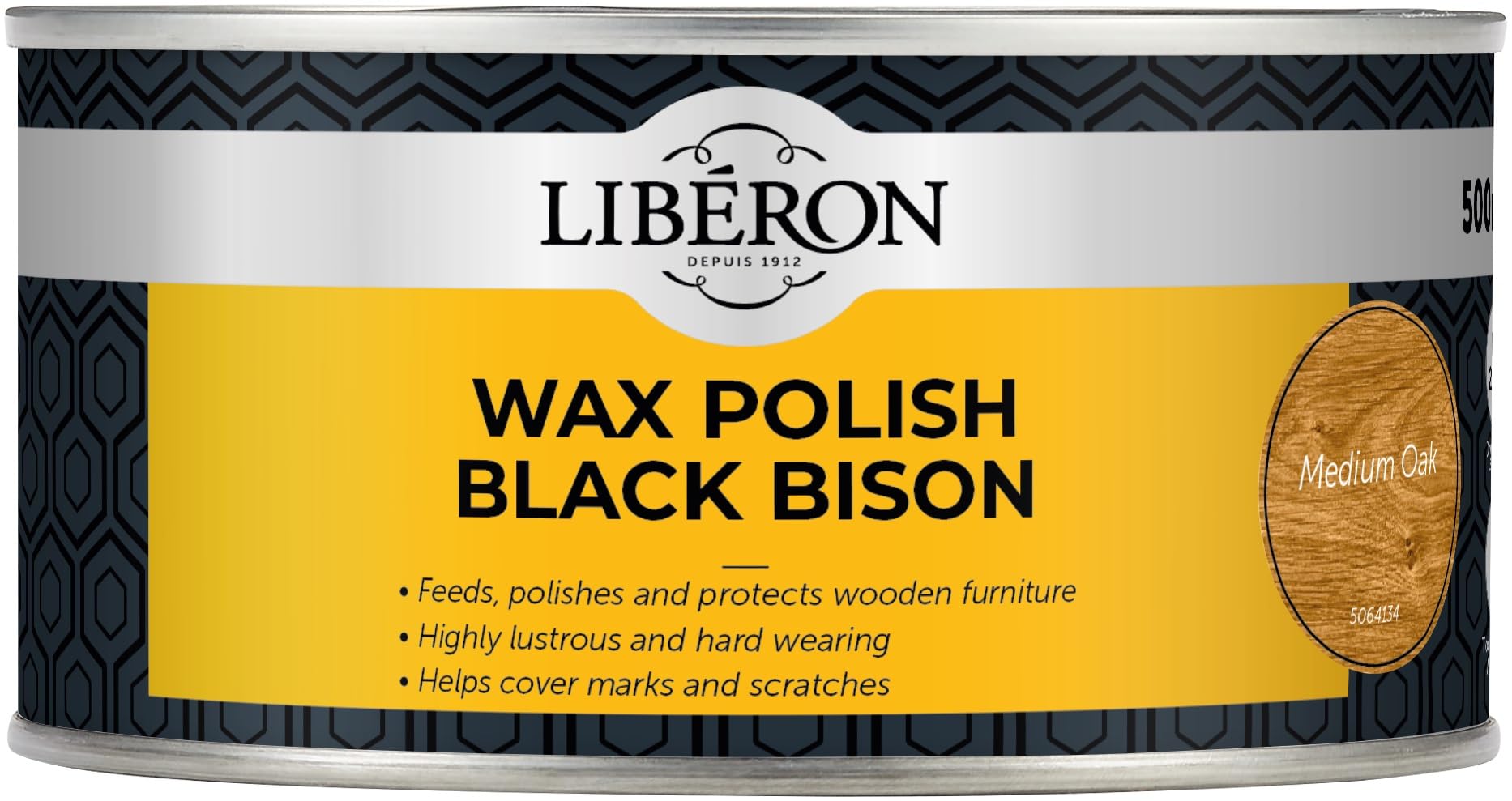 Libéron Wax Polish Black Bison Paste - Traditional Fine Woodcare Formula - Enhances Patina & Provides a Hard-Wearing Durable Shine - Contains Carnauba Wax - Medium Oak - 500ml