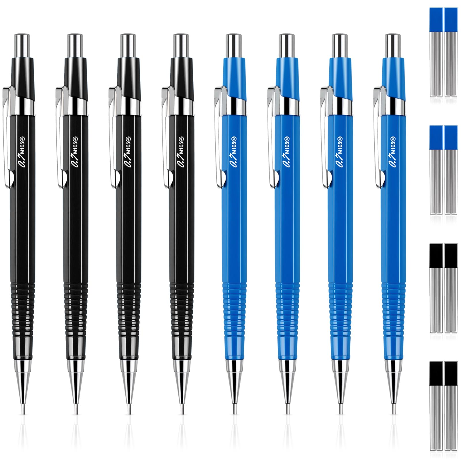 Outus 8 Pcs Metal Mechanical Pencils with Lead Refills, Blue, Black