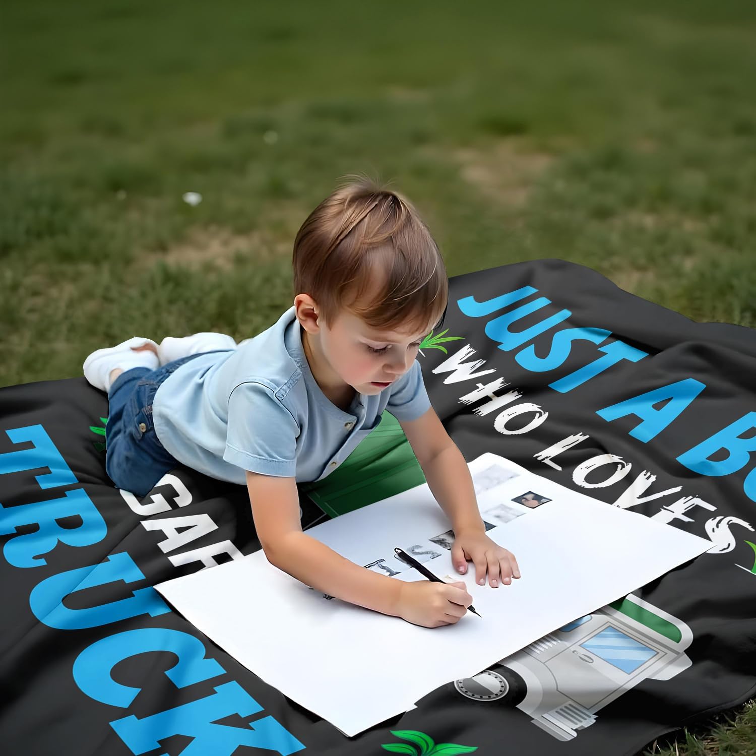 Trash Truck Blanket, Just A Boy Who Loves Garbage Trucks Blanket, Soft Warm Cozy Fleece Throw, Gifts for Boys Teens Kids, 40"x50", Black - Image 4