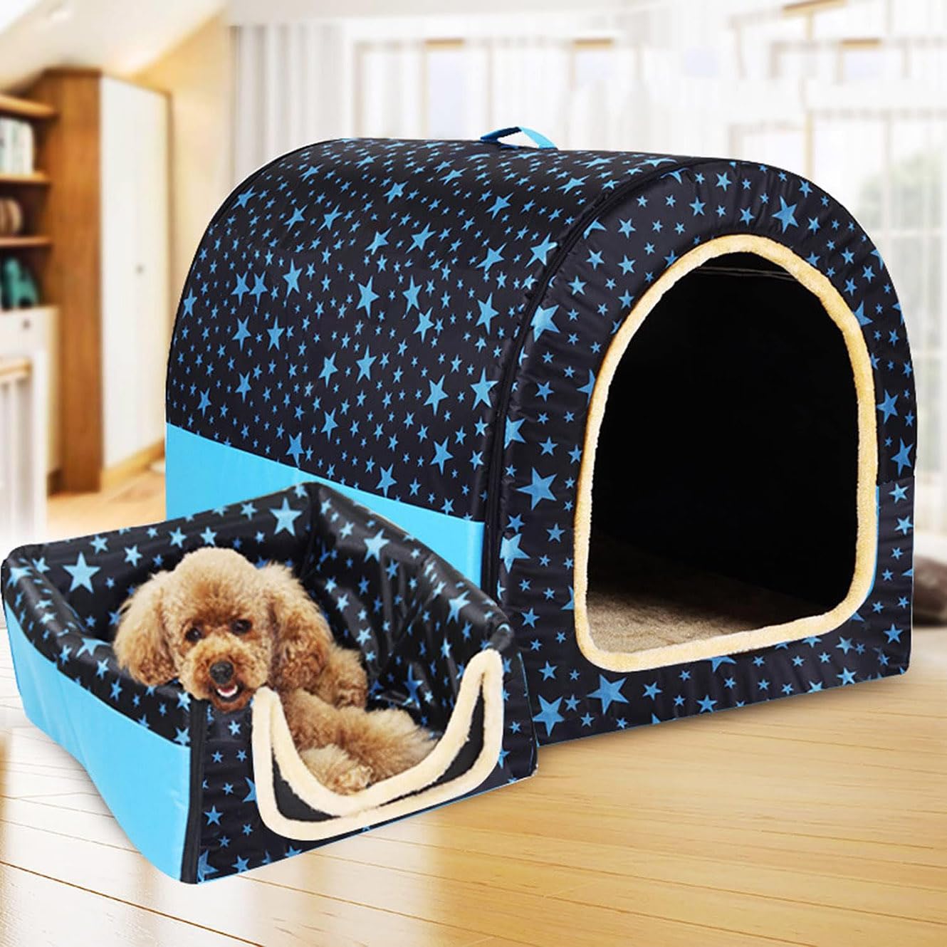 Rr Tianshi Extra Large 2 in 1 Jumbo Dog House Bed, XL Tent for Anxiety Relief, XXL Kennel Cat Cave Igloo Winter Warm Pet Nest (M-45 * 38 * 36cm,H)