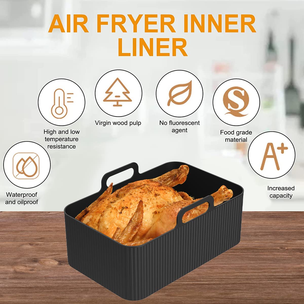 Txkrhwa 2Pcs Air Fryer Silicone Pot with Handle Reusable Air Fryer Liner Heat Resistant Air Fryer Silicone Basket Rectangle Baking Pan Air Fryer Accessories Liners for Air Fryer Oven Microwave(Black)