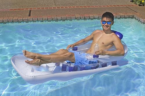 Miniatura 7 de Poolmaster Tumbona francesa clásica para piscina (disponible en azul o rosa) 66 pulgadas de largo x 31 pulgadas de ancho, desinflada