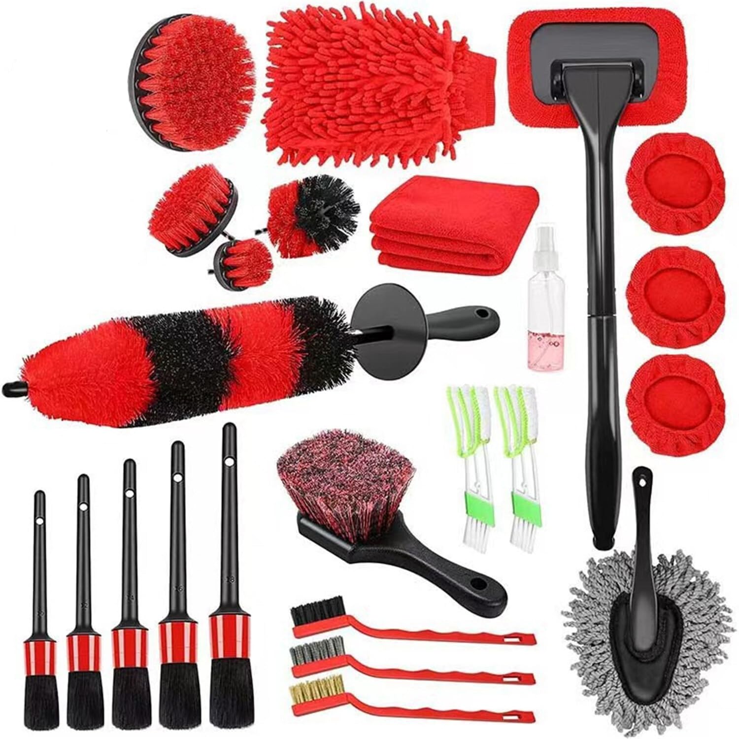 24-teiliges Auto-Reinigungswerkzeug-Set, Auto-Detail-Pinsel-Set zur Reinigung von Rädern, Armaturenbrett, Leder, Motor, Lüftungsschlitzen, Emblemen, Auto-Detail-Pinsel-Set, Auto-Bohrerbürsten-Set,