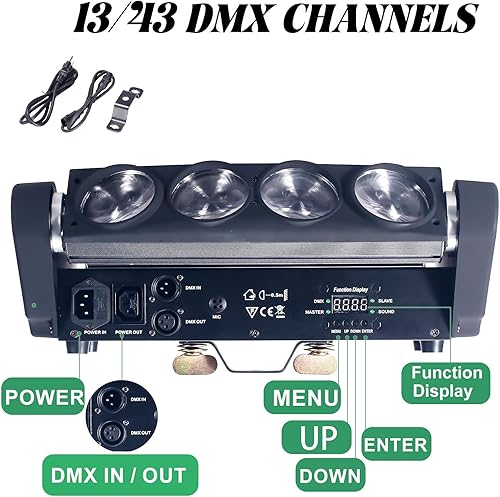 Miniatura 7 de Luz de cabeza móvil LED RGBW 4 en 1 de 8 x 15 W, luz de escenario portátil, haz de fiesta estroboscópico para DJ, iluminación DMX 512 y activado por