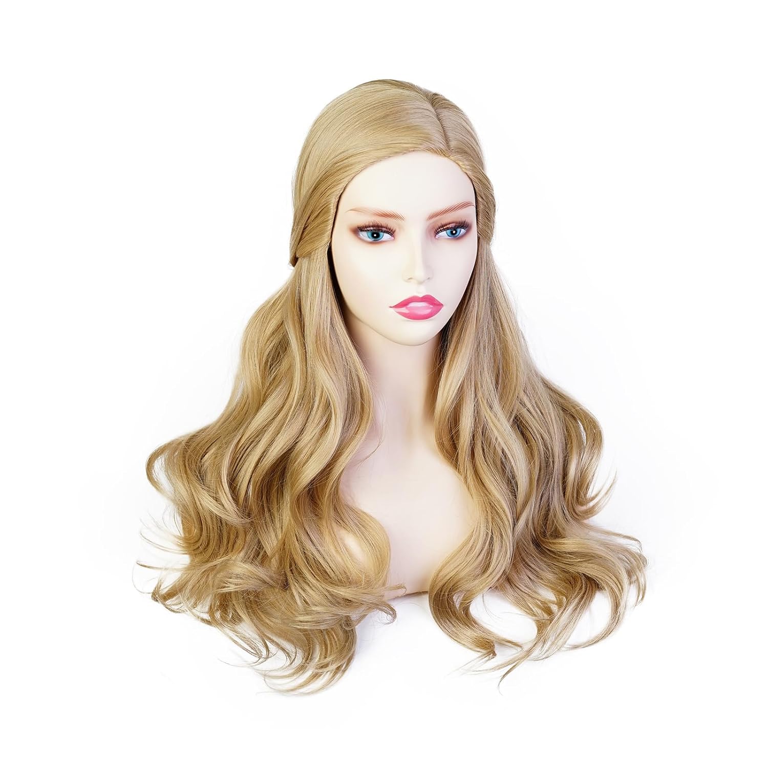 MORTICIA 28inch Princess Long Wave Natural Platinum Blonde Wig for Women Halloween Cosplay Costume (Blonde wig)