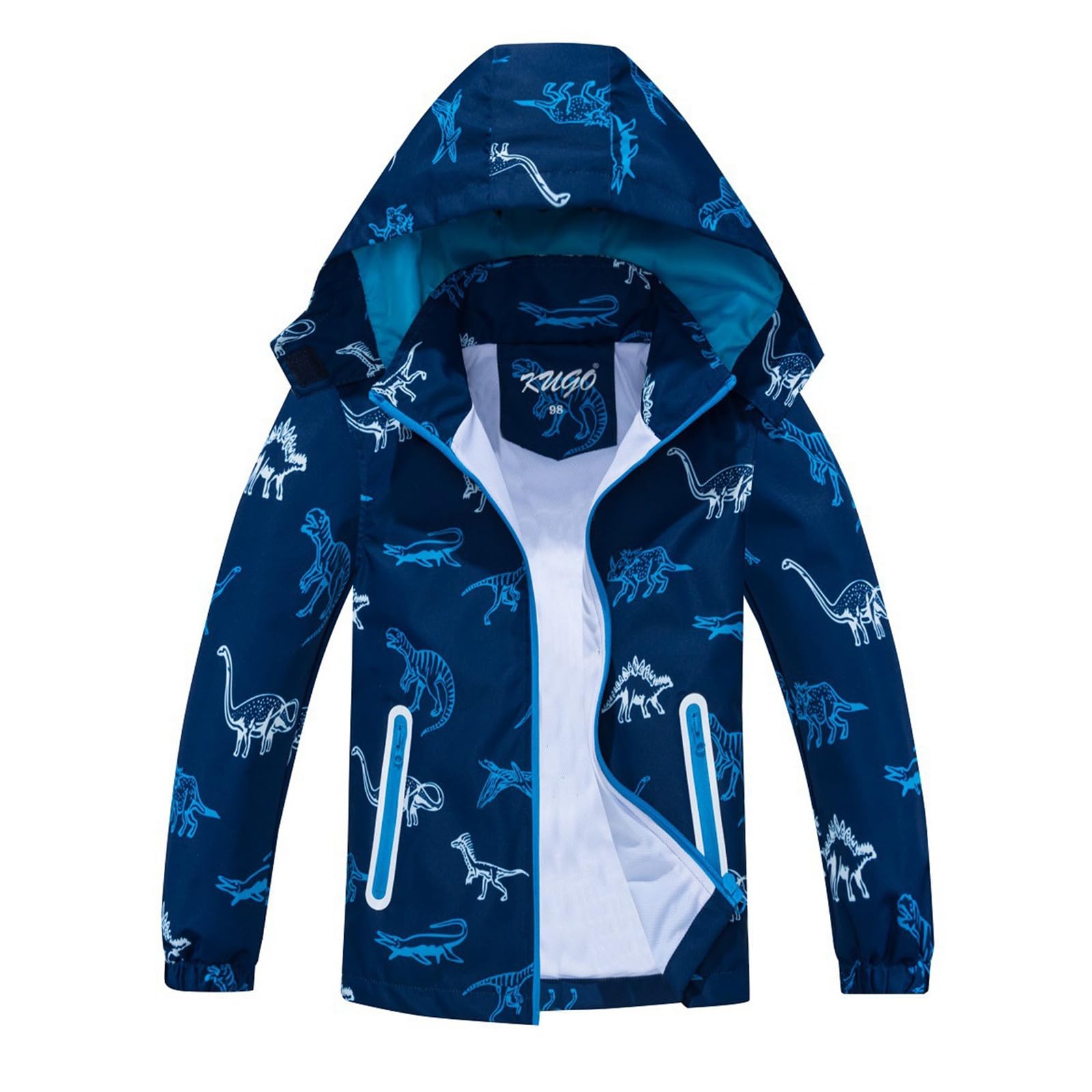 Generisch Veste à capuche respirante avec imprimé dinosaure pour enfants garçons et filles Manteau de pluie coupe-vent pour l'extérieur Manteau zippé pour toutes les saisons
