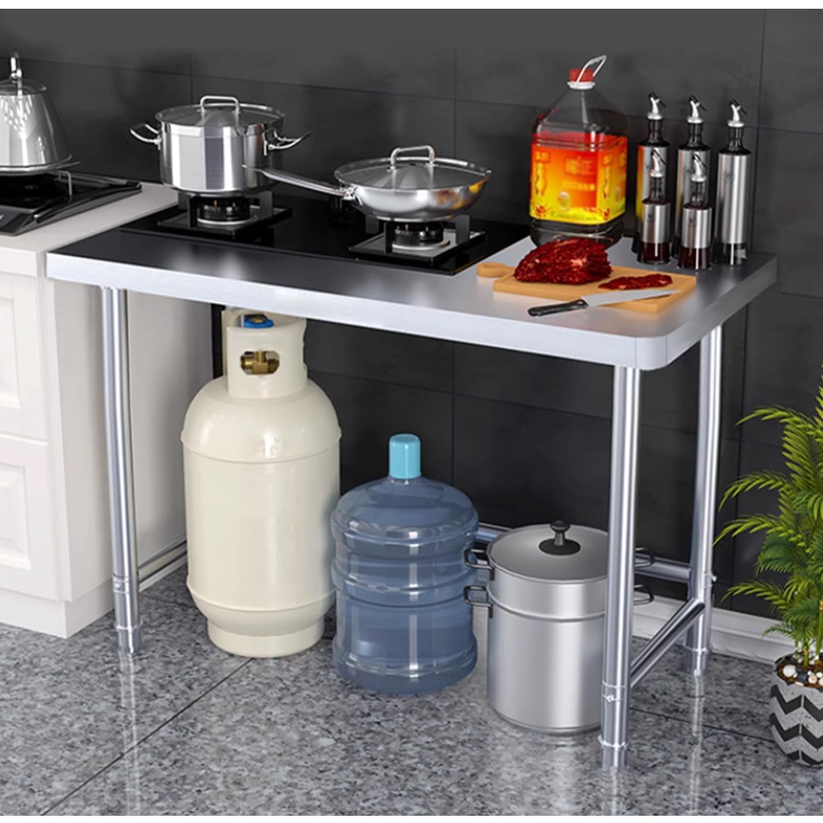 Tavolo da cucina in acciaio inox Tavolo da lavoro Piano di Lavoro per Cucina per la preparazione dei cibi con Piedini regolabili(70x50x80cm/27.5X19.6X31.4in)