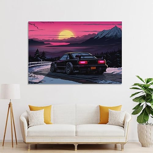 Miniatura 4 de Jdm Anime Sunset - Pósteres e impresiones de auto japonés S13 para automóvil, arte de pared, decoración de sala de estar para hombres, pinturas