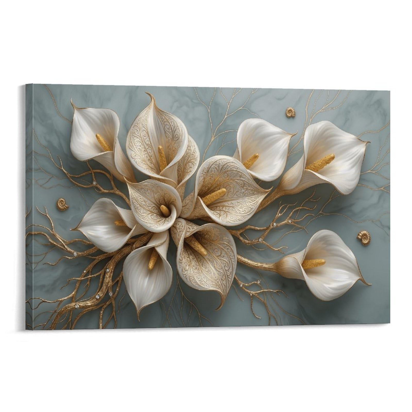 XPASHIQWC White & Gold Calla Lily Poster Artwork Canvas Prints Picture Modern Wall Art Picture Wall Hanging for Bedroom Living Room Decor 20x30inch(50x75cm)