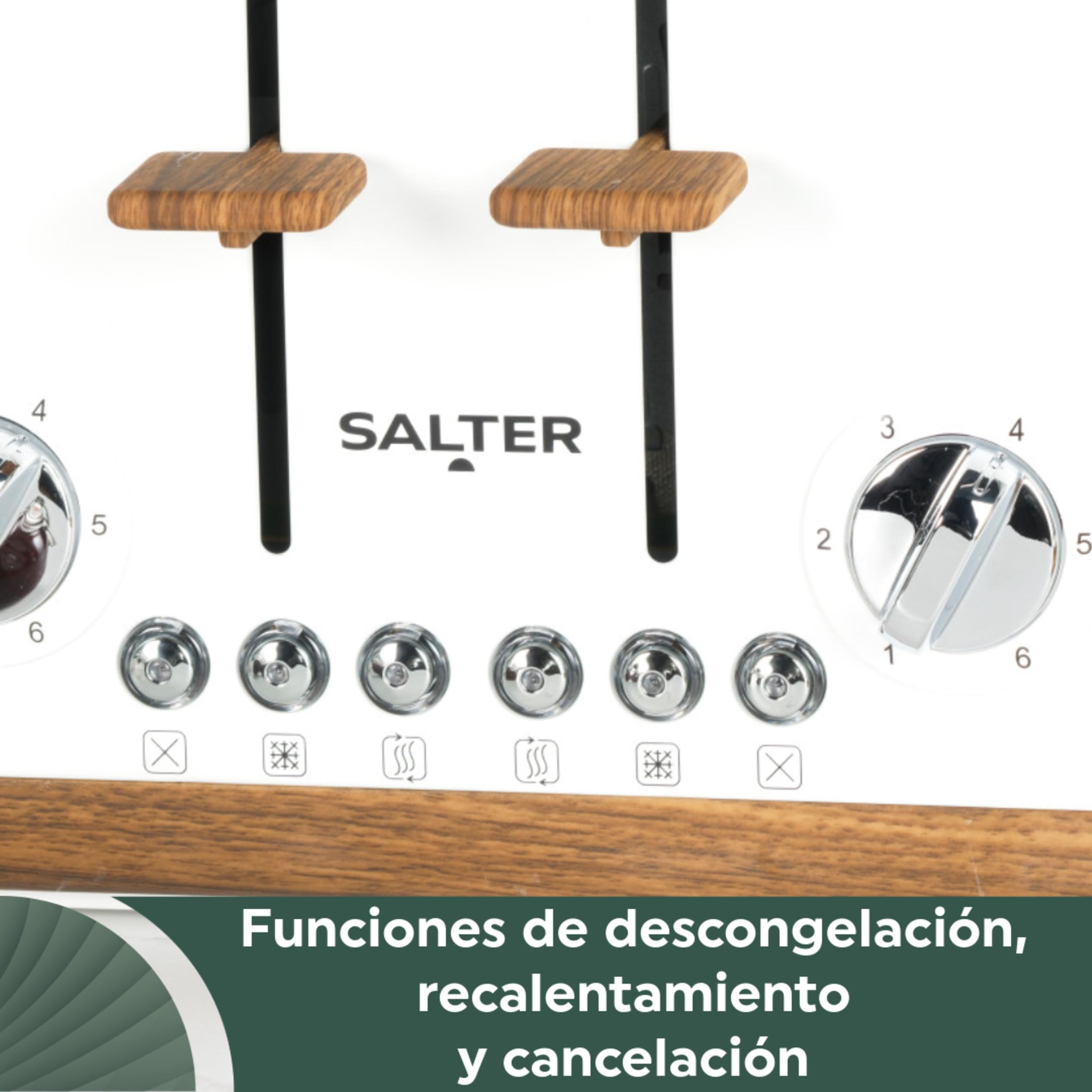 Salter EK5823WHTVDE Toronto Tostadora 4 rebanadas – ranuras anchas, 6 niveles de tostado, bandeja recogemigas extraíble, descongelar, recalentar, cancelar, auto-centrado.