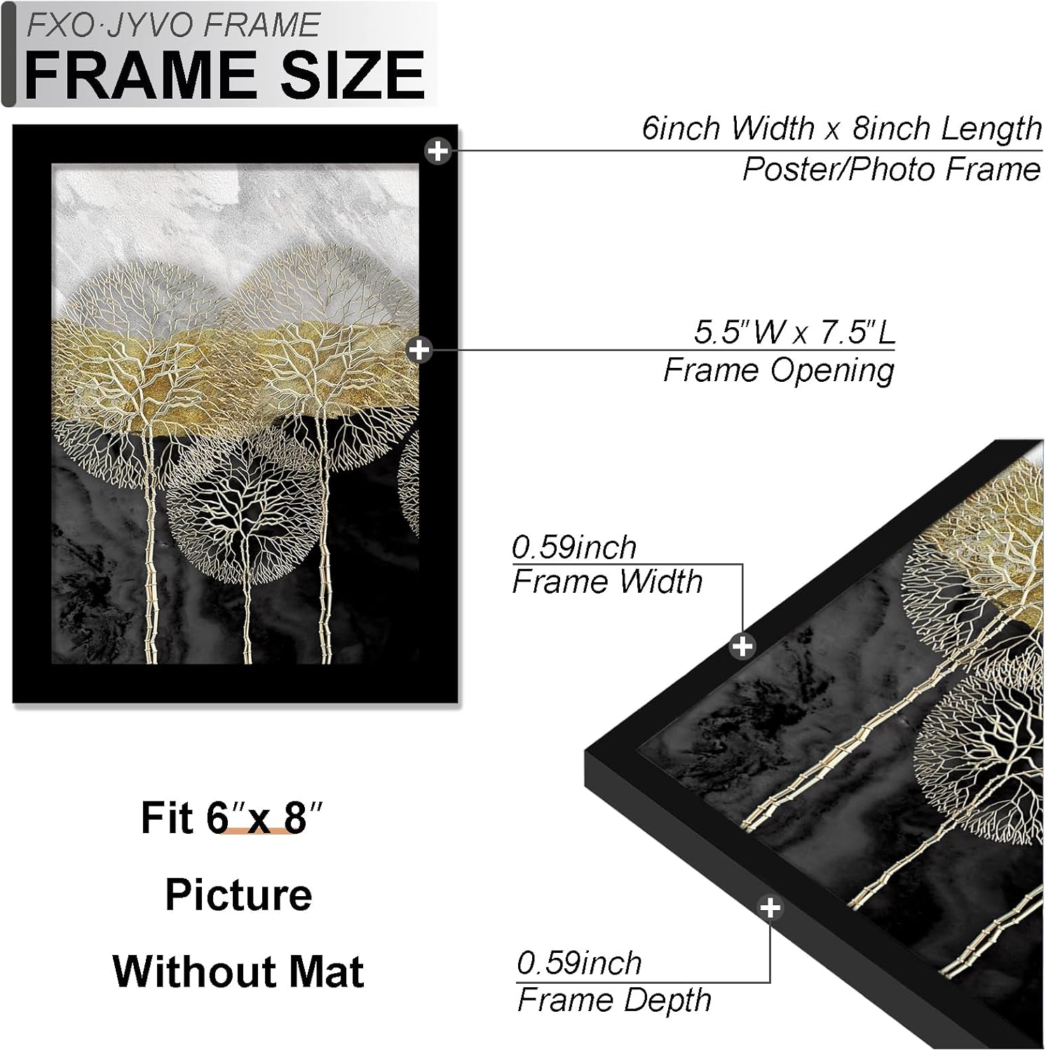 6x8 Picture Frame Set of 6, Display Photo 5x7 with Mat or 6 x 8 Without Mat, Light Weight and High Transparent 6 by 8 Frame for Wall - 6 Pack/Black/6"x8"