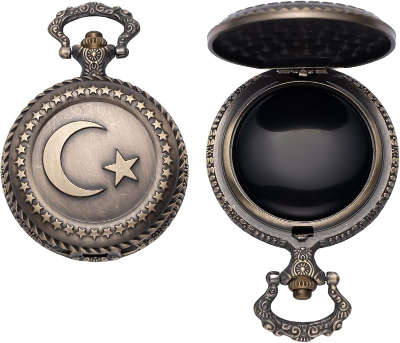 Espelho de mão redondo DerMacht em formato de relógio, cor 8.moon-star, moldura bronze