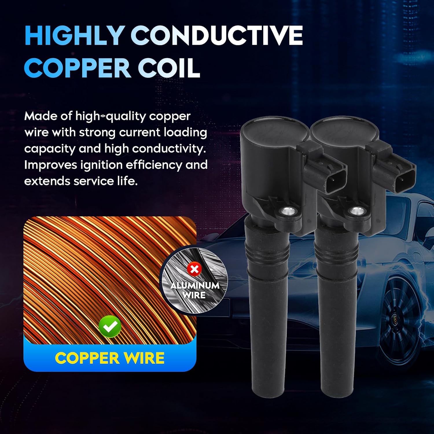 Ignition Coil Pack + Iridium Spark Plugs for Lincoln LS 3.9L V8, for Ford Thunderbird 3.9L V8, for Jaguar S-Type 4L V8, 4.2L V8, Replaces FD506 DG515, 8 Sets