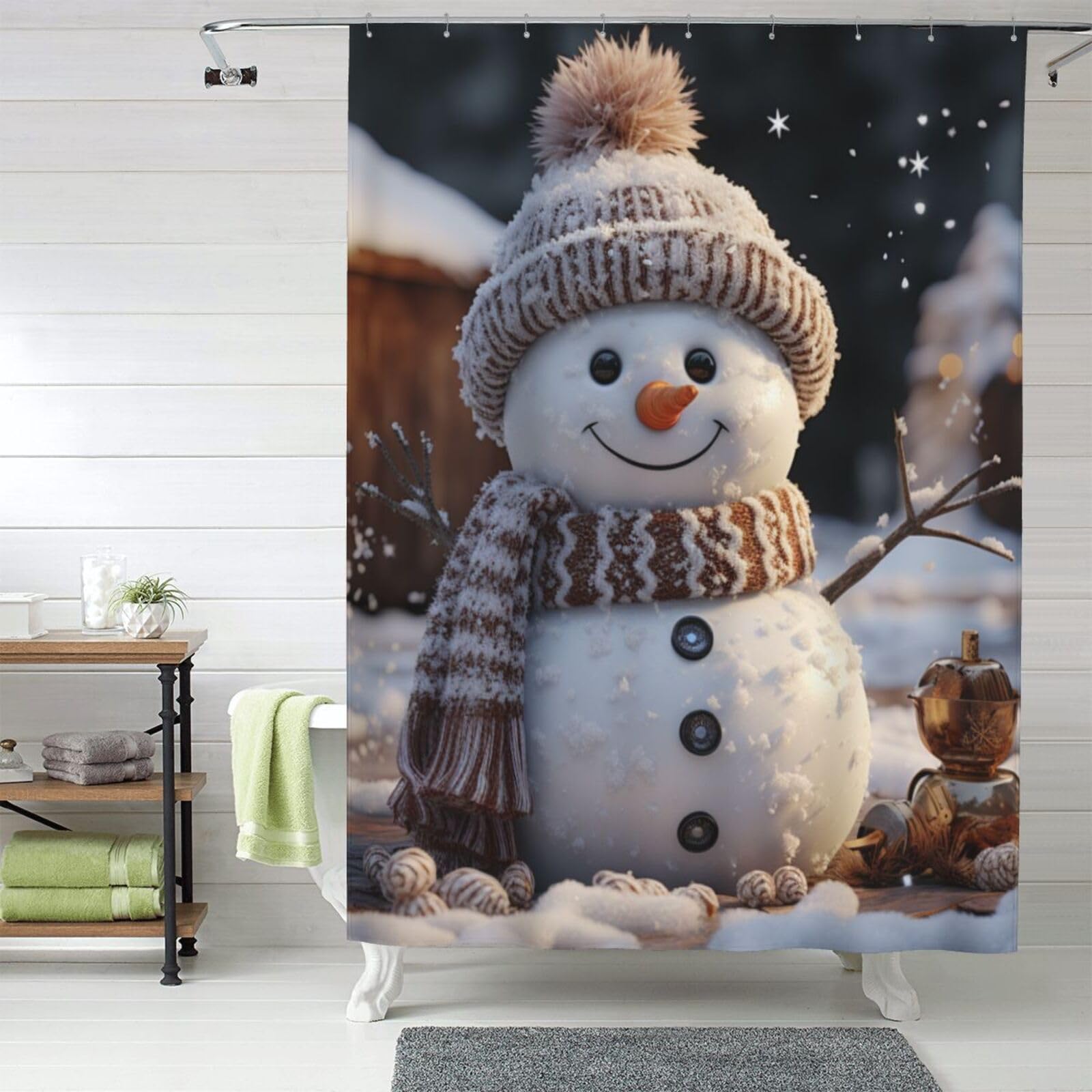 MXZERFKGLA Shower Curtain Set with 12 Hooks Waterproof Fabric Washable Curtain Modern Farmhouse Bath Curtains Snowman Shower Curtains for Bathroom Bathtub Decoration 60x72 Inches